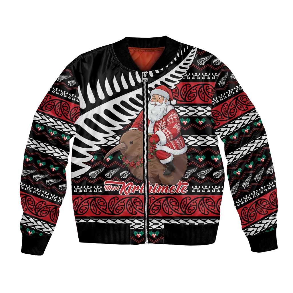 New Zealand Kiwi Santa Christmas Bomber Jacket He Wairua Kirihimete - Polynesian Pride
