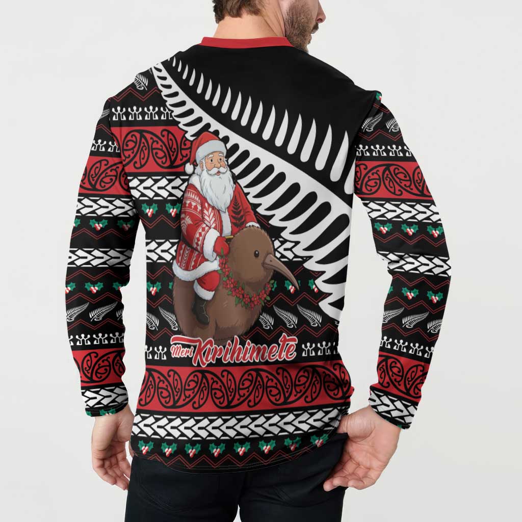 New Zealand Kiwi Santa Christmas Button Sweatshirt He Wairua Kirihimete - Polynesian Pride