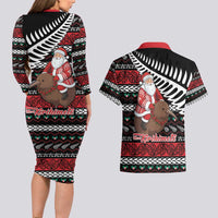 New Zealand Kiwi Santa Christmas Couples Matching Long Sleeve Bodycon Dress and Hawaiian Shirt He Wairua Kirihimete LT9 - Polynesian Pride