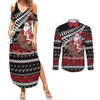 New Zealand Kiwi Santa Christmas Couples Matching Summer Maxi Dress and Long Sleeve Button Shirt He Wairua Kirihimete LT9 Black - Polynesian Pride
