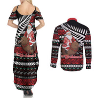 New Zealand Kiwi Santa Christmas Couples Matching Summer Maxi Dress and Long Sleeve Button Shirt He Wairua Kirihimete LT9 - Polynesian Pride