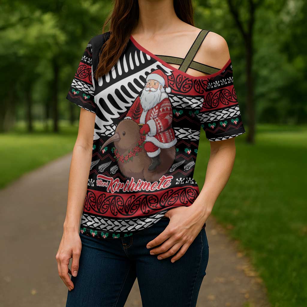 New Zealand Kiwi Santa Christmas Cross Shoulder Shirt He Wairua Kirihimete LT9 - Polynesian Pride
