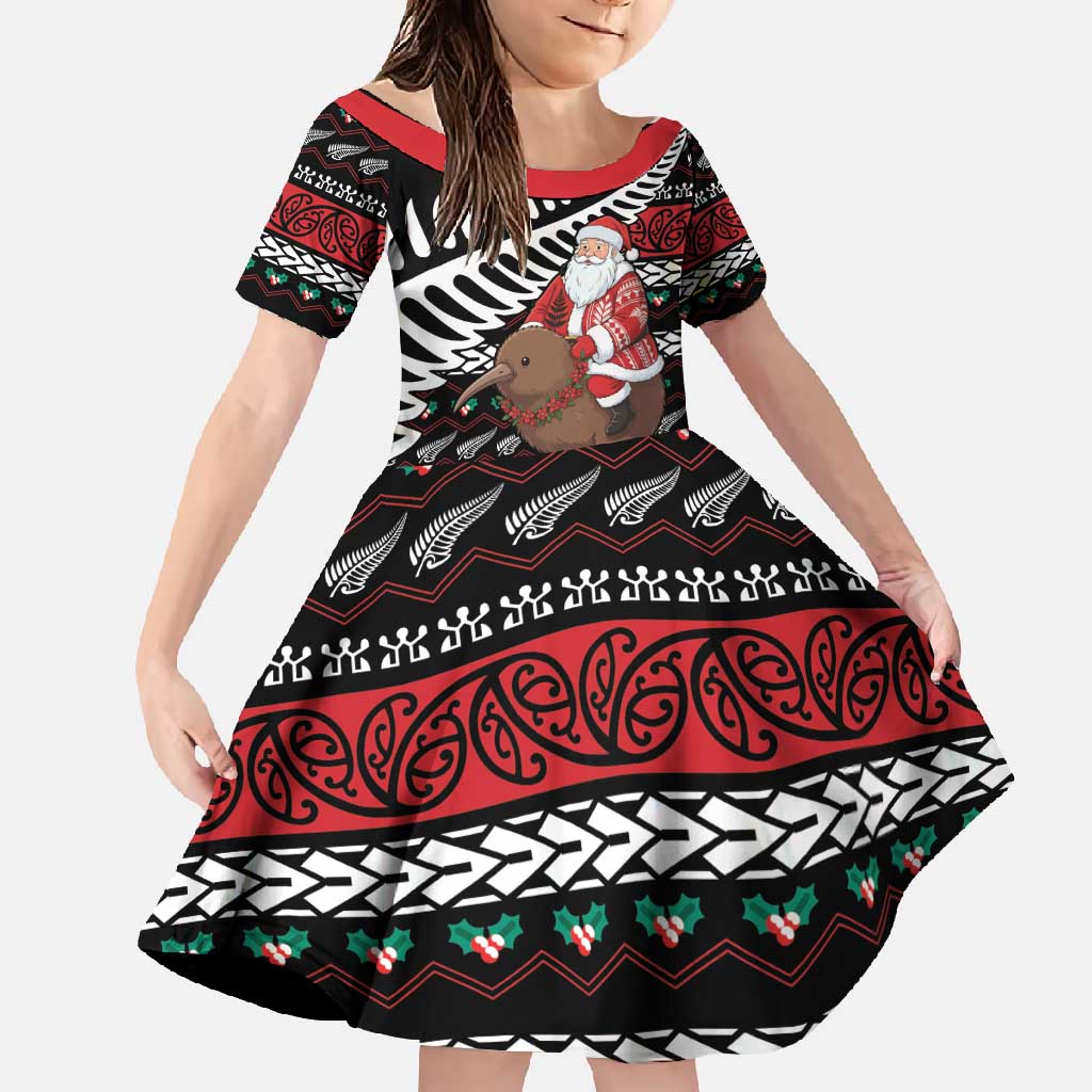 New Zealand Kiwi Santa Christmas Family Matching Long Sleeve Bodycon Dress and Hawaiian Shirt He Wairua Kirihimete - Polynesian Pride