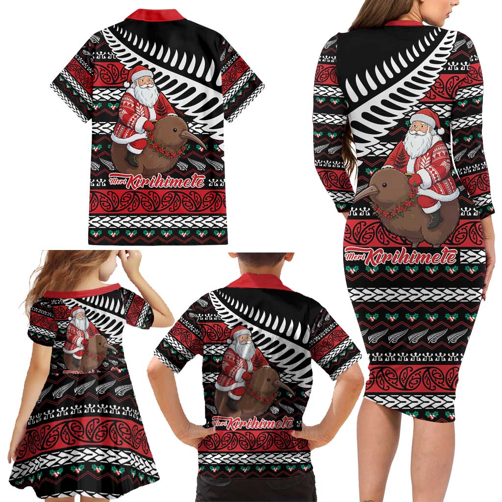 New Zealand Kiwi Santa Christmas Family Matching Long Sleeve Bodycon Dress and Hawaiian Shirt He Wairua Kirihimete - Polynesian Pride