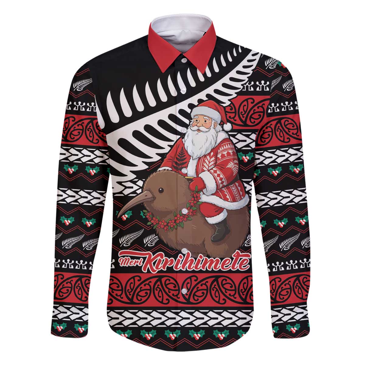 New Zealand Kiwi Santa Christmas Family Matching Off The Shoulder Long Sleeve Dress and Hawaiian Shirt He Wairua Kirihimete - Polynesian Pride