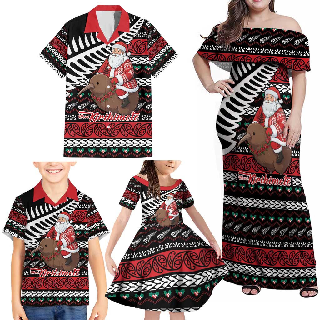 New Zealand Kiwi Santa Christmas Family Matching Off Shoulder Maxi Dress and Hawaiian Shirt He Wairua Kirihimete - Polynesian Pride