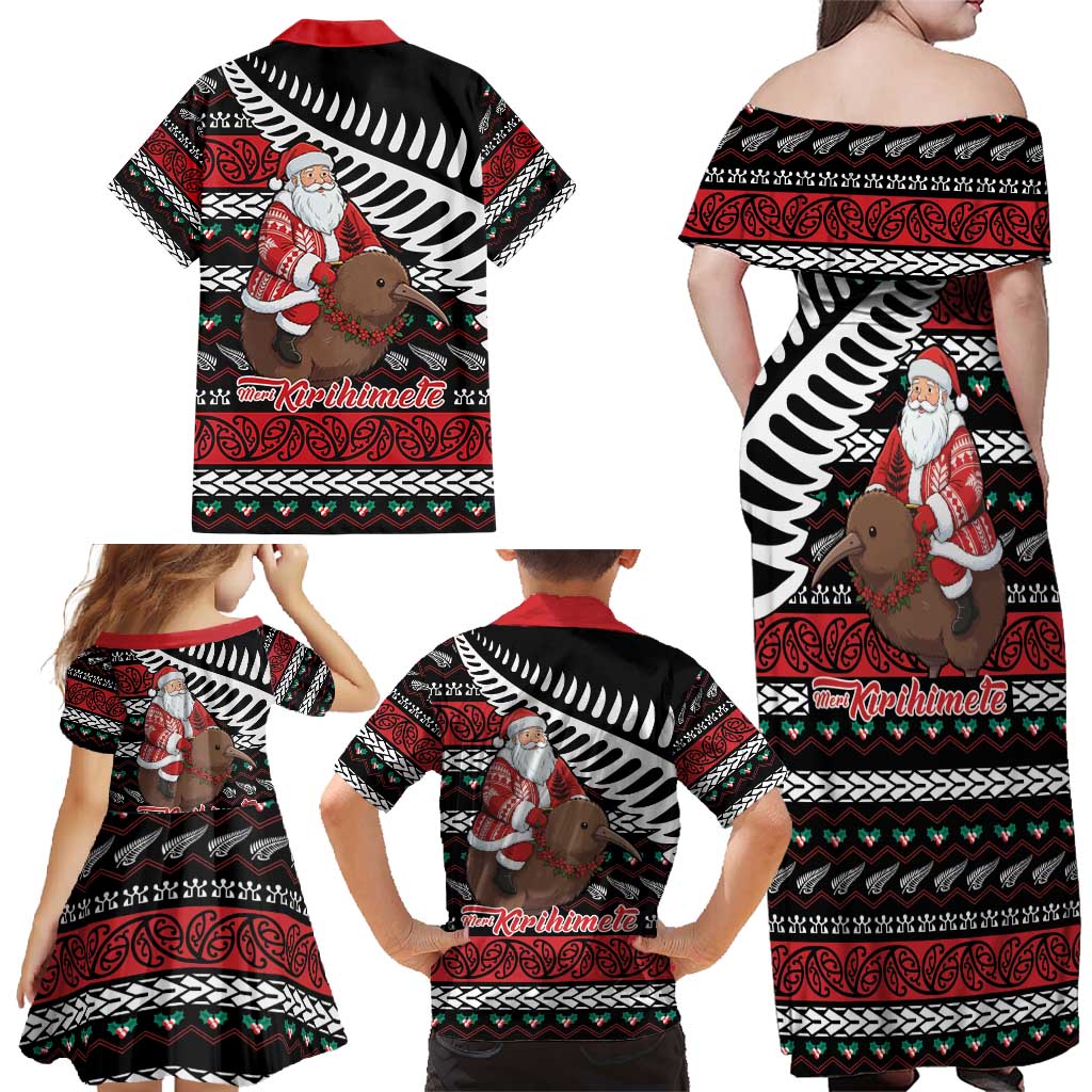 New Zealand Kiwi Santa Christmas Family Matching Off Shoulder Maxi Dress and Hawaiian Shirt He Wairua Kirihimete - Polynesian Pride