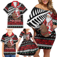 New Zealand Kiwi Santa Christmas Family Matching Off Shoulder Short Dress and Hawaiian Shirt He Wairua Kirihimete - Polynesian Pride