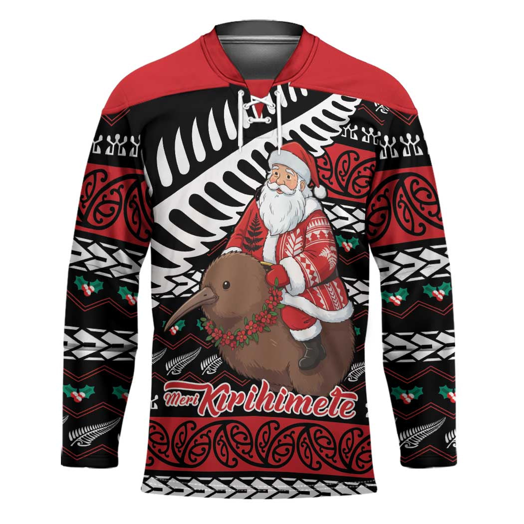 New Zealand Kiwi Santa Christmas Hockey Jersey He Wairua Kirihimete LT9 Unisex Black - Polynesian Pride
