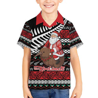 New Zealand Kiwi Santa Christmas Kid Hawaiian Shirt He Wairua Kirihimete LT9 Kid Black - Polynesian Pride