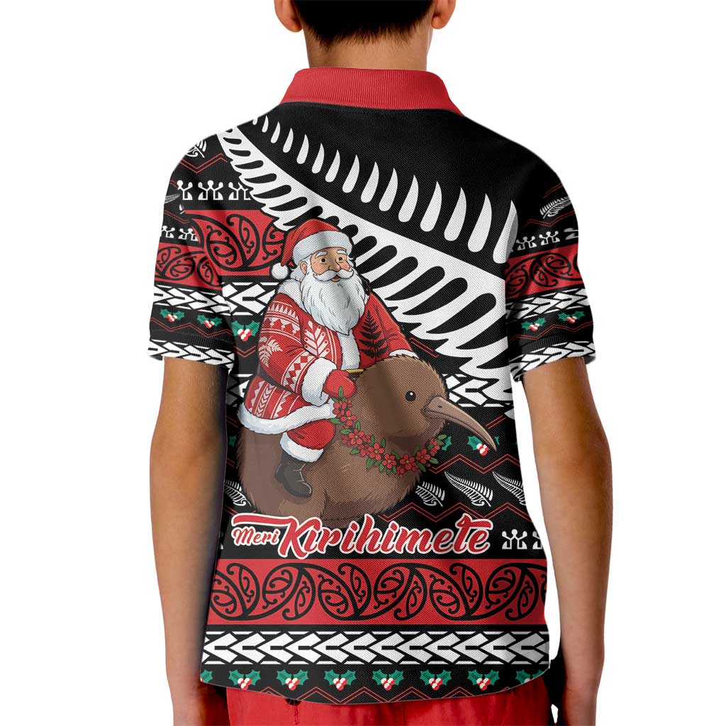 New Zealand Kiwi Santa Christmas Kid Polo Shirt He Wairua Kirihimete - Polynesian Pride