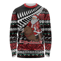 New Zealand Kiwi Santa Christmas Long Sleeve Shirt He Wairua Kirihimete LT9 Unisex Black - Polynesian Pride