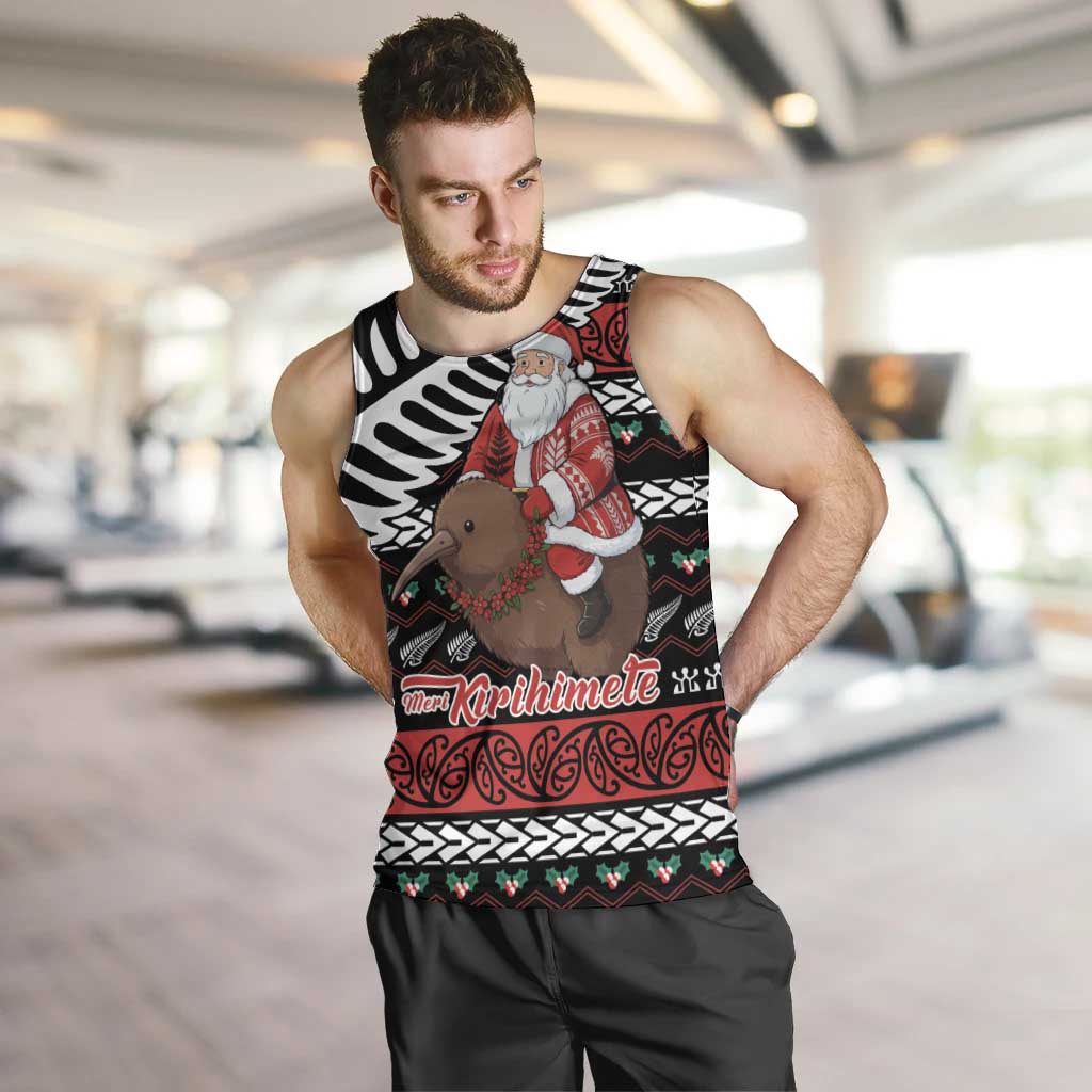 New Zealand Kiwi Santa Christmas Men Tank Top He Wairua Kirihimete LT9 Black - Polynesian Pride