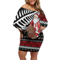 New Zealand Kiwi Santa Christmas Off Shoulder Short Dress He Wairua Kirihimete - Polynesian Pride