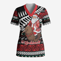 New Zealand Kiwi Santa Christmas Scrub Top He Wairua Kirihimete - Polynesian Pride