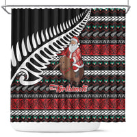 New Zealand Kiwi Santa Christmas Shower Curtain He Wairua Kirihimete LT9 Black - Polynesian Pride