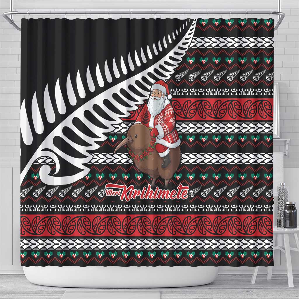 New Zealand Kiwi Santa Christmas Shower Curtain He Wairua Kirihimete LT9 - Polynesian Pride