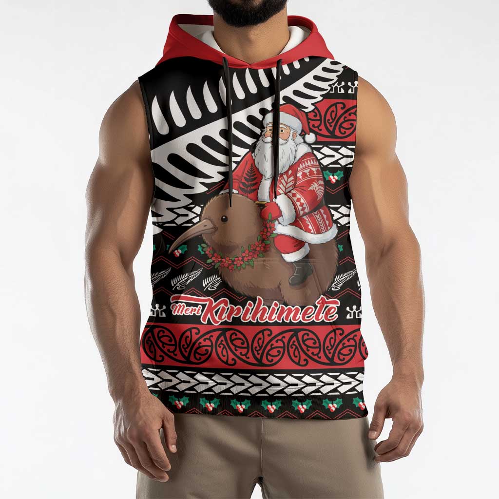 New Zealand Kiwi Santa Christmas Sleeveless Hoodie He Wairua Kirihimete LT9 - Polynesian Pride