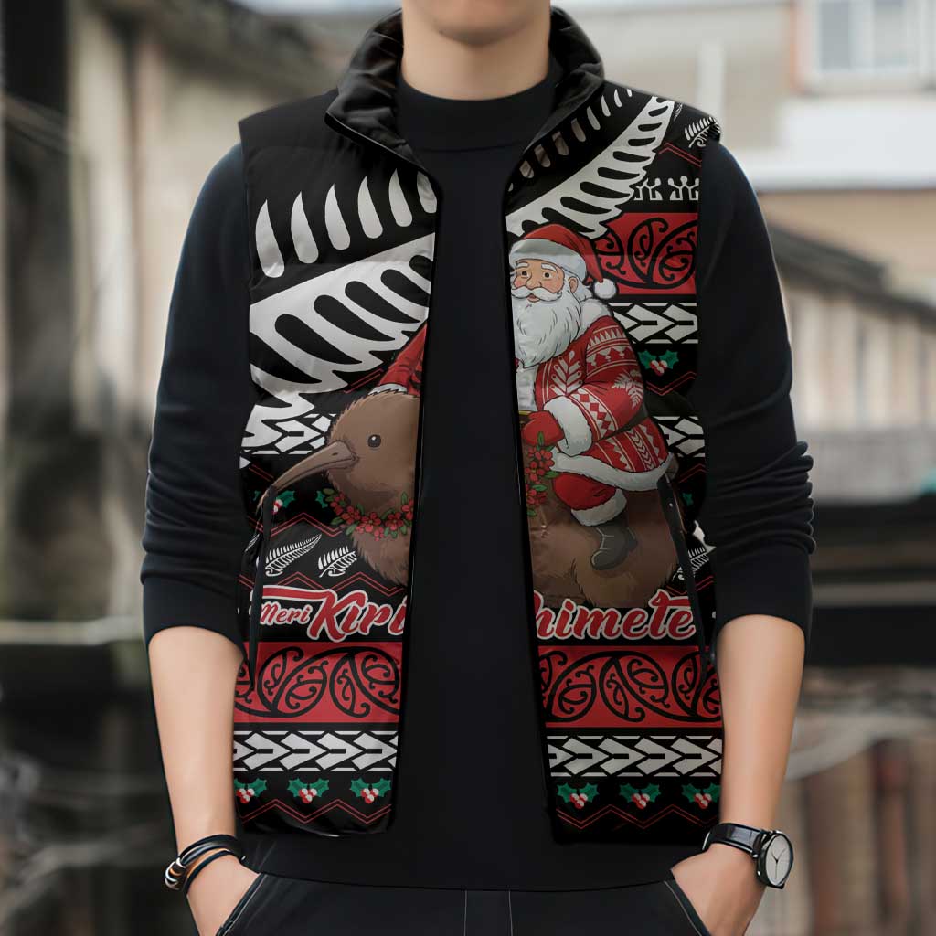 New Zealand Kiwi Santa Christmas Sleeveless Puffer Jacket He Wairua Kirihimete - Polynesian Pride