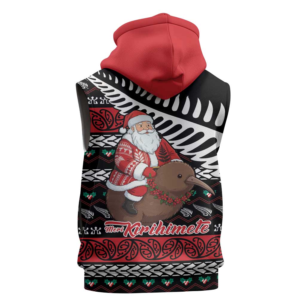 New Zealand Kiwi Santa Christmas Sleeveless Zip Hoodie He Wairua Kirihimete LT9 - Polynesian Pride