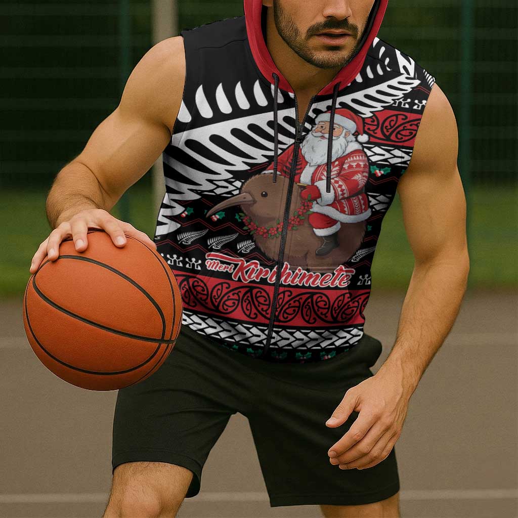 New Zealand Kiwi Santa Christmas Sleeveless Zip Hoodie He Wairua Kirihimete LT9 - Polynesian Pride