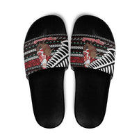 New Zealand Kiwi Santa Christmas Slide Sandals He Wairua Kirihimete LT9 Black - Polynesian Pride