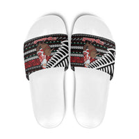New Zealand Kiwi Santa Christmas Slide Sandals He Wairua Kirihimete LT9 Black - Polynesian Pride