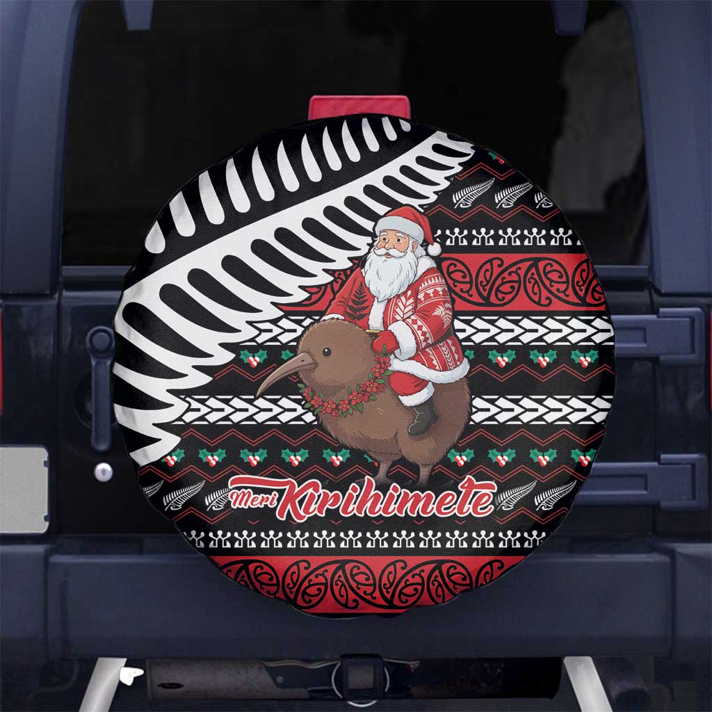New Zealand Kiwi Santa Christmas Spare Tire Cover He Wairua Kirihimete LT9 No hole Black - Polynesian Pride