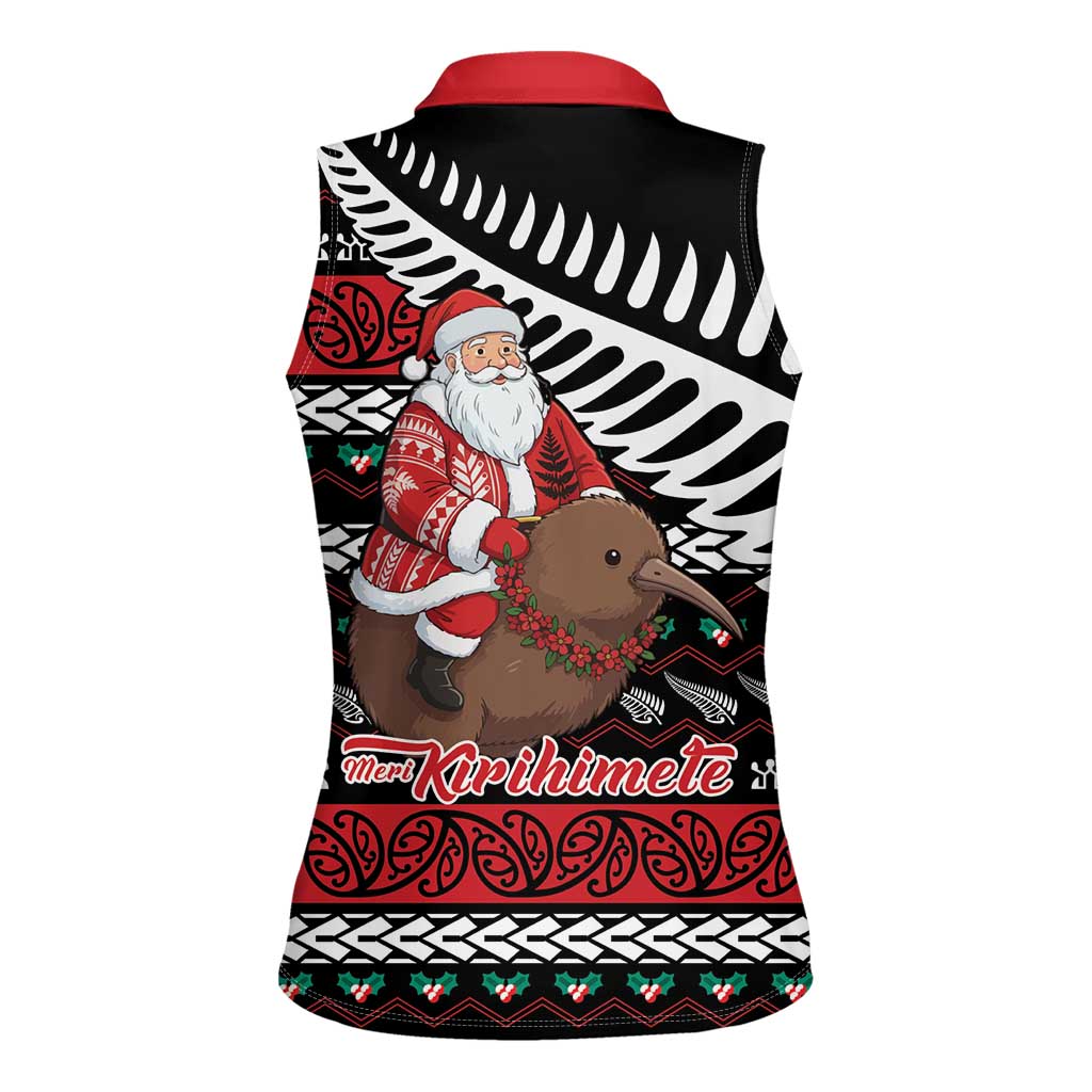 New Zealand Kiwi Santa Christmas Women Sleeveless Polo Shirt He Wairua Kirihimete - Polynesian Pride