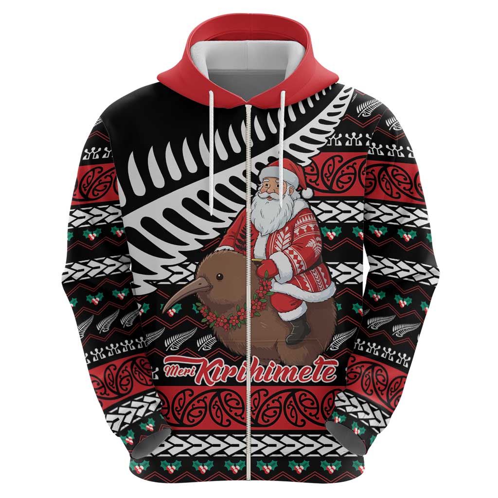 New Zealand Kiwi Santa Christmas Zip Hoodie He Wairua Kirihimete LT9 - Polynesian Pride