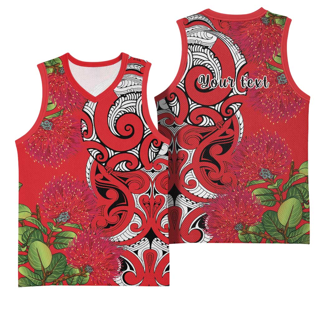 Personalised New Zealand Koru Pohutukawa Basketball Jersey Meri Kirihimete Aroha for Christmas LT9 - Polynesian Pride