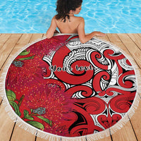 Personalised New Zealand Koru Pohutukawa Beach Blanket Meri Kirihimete Aroha for Christmas - Polynesian Pride