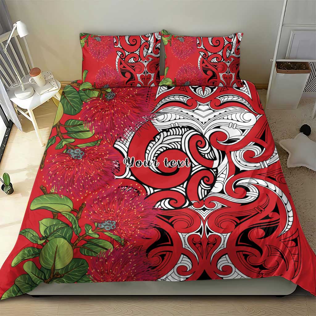 Personalised New Zealand Koru Pohutukawa Bedding Set Meri Kirihimete Aroha for Christmas - Polynesian Pride