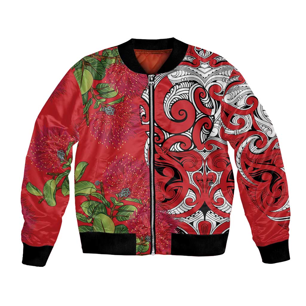 Personalised New Zealand Koru Pohutukawa Bomber Jacket Meri Kirihimete Aroha for Christmas - Polynesian Pride