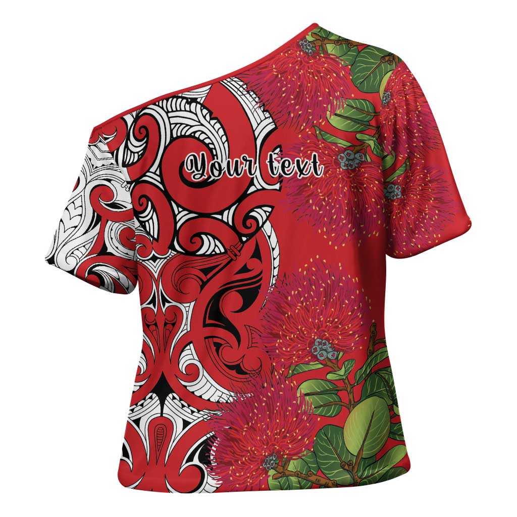 Personalised New Zealand Koru Pohutukawa Cross Shoulder Shirt Meri Kirihimete Aroha for Christmas LT9 - Polynesian Pride