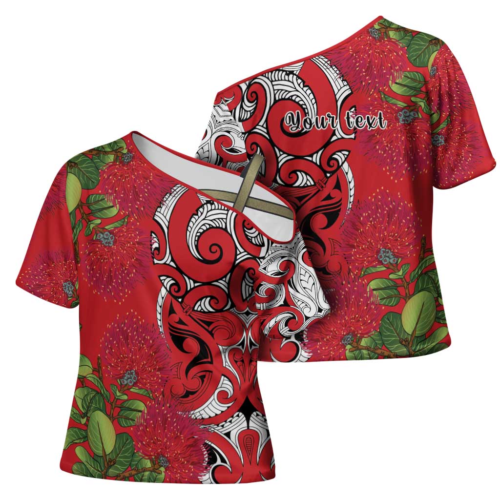 Personalised New Zealand Koru Pohutukawa Cross Shoulder Shirt Meri Kirihimete Aroha for Christmas LT9 - Polynesian Pride
