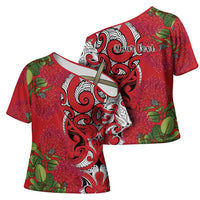 Personalised New Zealand Koru Pohutukawa Cross Shoulder Shirt Meri Kirihimete Aroha for Christmas LT9 - Polynesian Pride