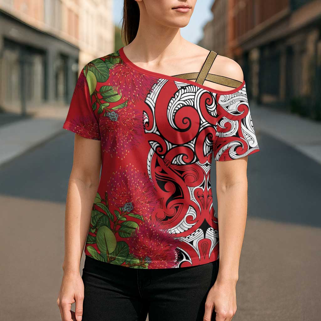 Personalised New Zealand Koru Pohutukawa Cross Shoulder Shirt Meri Kirihimete Aroha for Christmas LT9 - Polynesian Pride