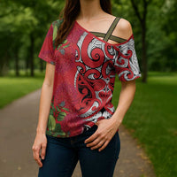 Personalised New Zealand Koru Pohutukawa Cross Shoulder Shirt Meri Kirihimete Aroha for Christmas LT9 - Polynesian Pride