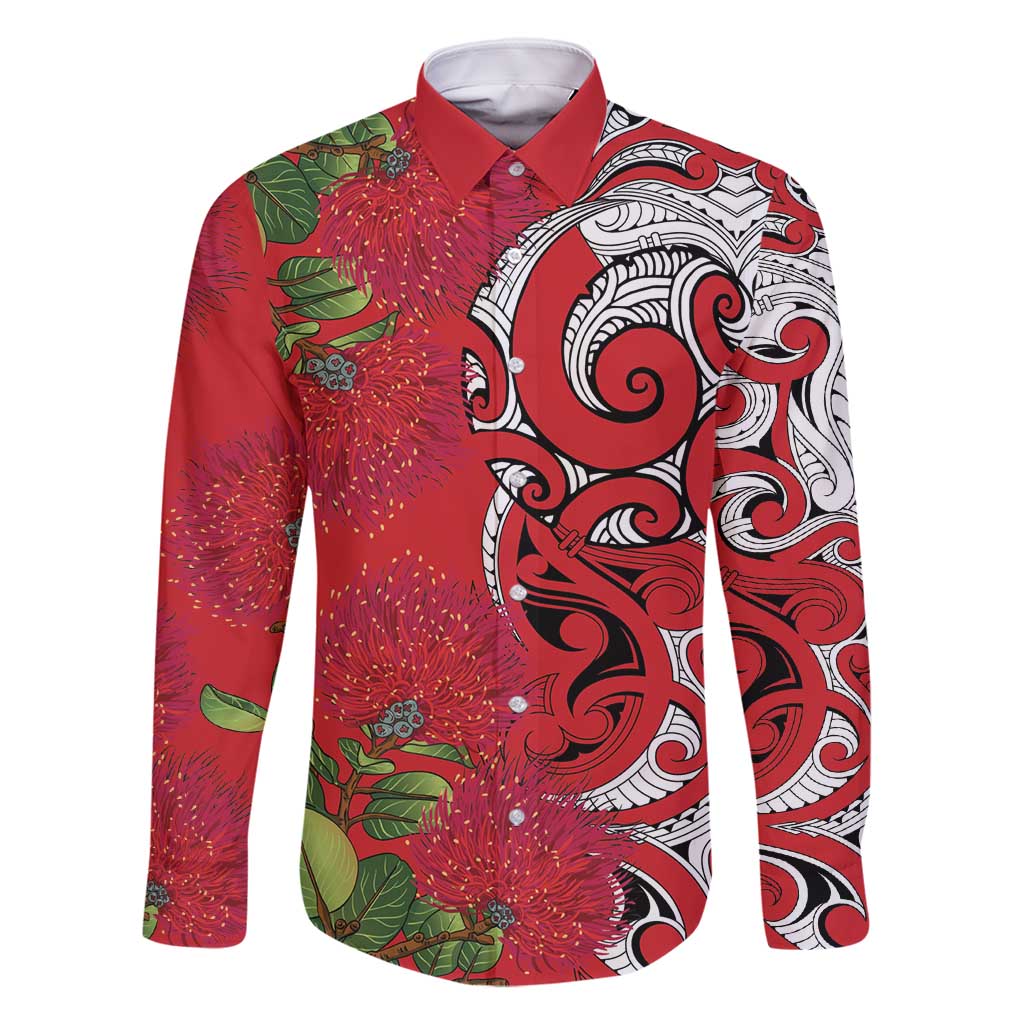 Personalised New Zealand Koru Pohutukawa Family Matching Long Sleeve Bodycon Dress and Hawaiian Shirt Meri Kirihimete Aroha for Christmas - Polynesian Pride