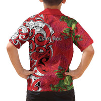 Personalised New Zealand Koru Pohutukawa Family Matching Off Shoulder Short Dress and Hawaiian Shirt Meri Kirihimete Aroha for Christmas - Polynesian Pride