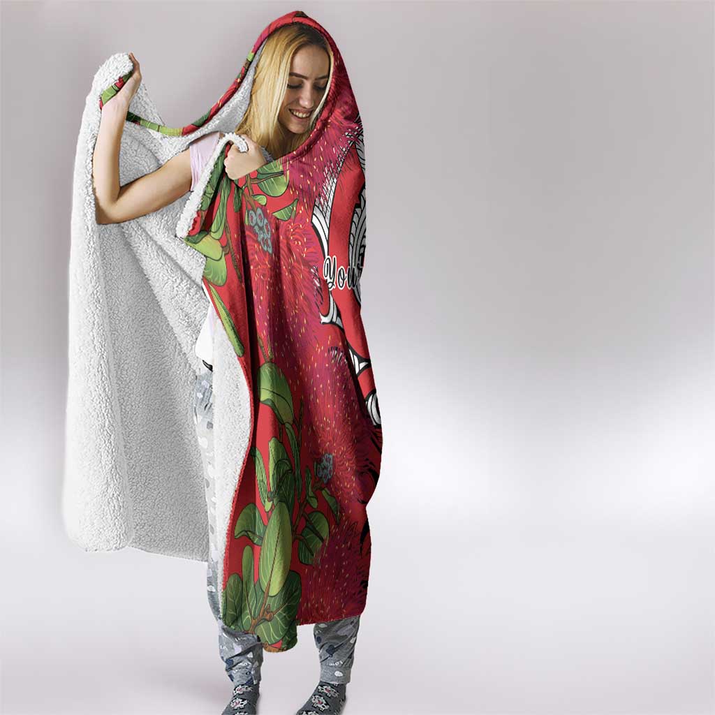 Personalised New Zealand Koru Pohutukawa Hooded Blanket Meri Kirihimete Aroha for Christmas - Polynesian Pride