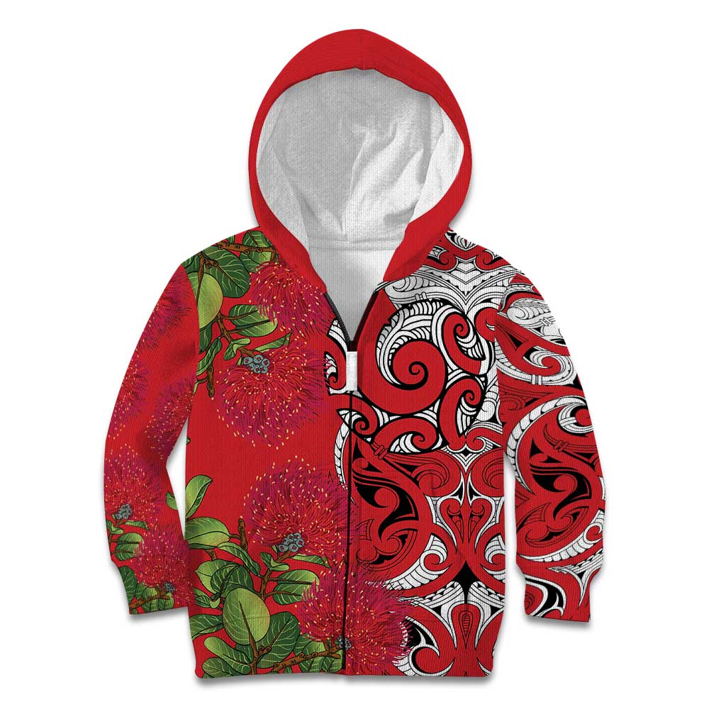 Personalised New Zealand Koru Pohutukawa Kid Hoodie Meri Kirihimete Aroha for Christmas LT9 Zip Hoodie Red - Polynesian Pride
