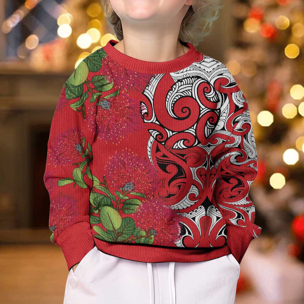 Personalised New Zealand Koru Pohutukawa Kid Ugly Christmas Sweater Meri Kirihimete Aroha for Christmas - Polynesian Pride