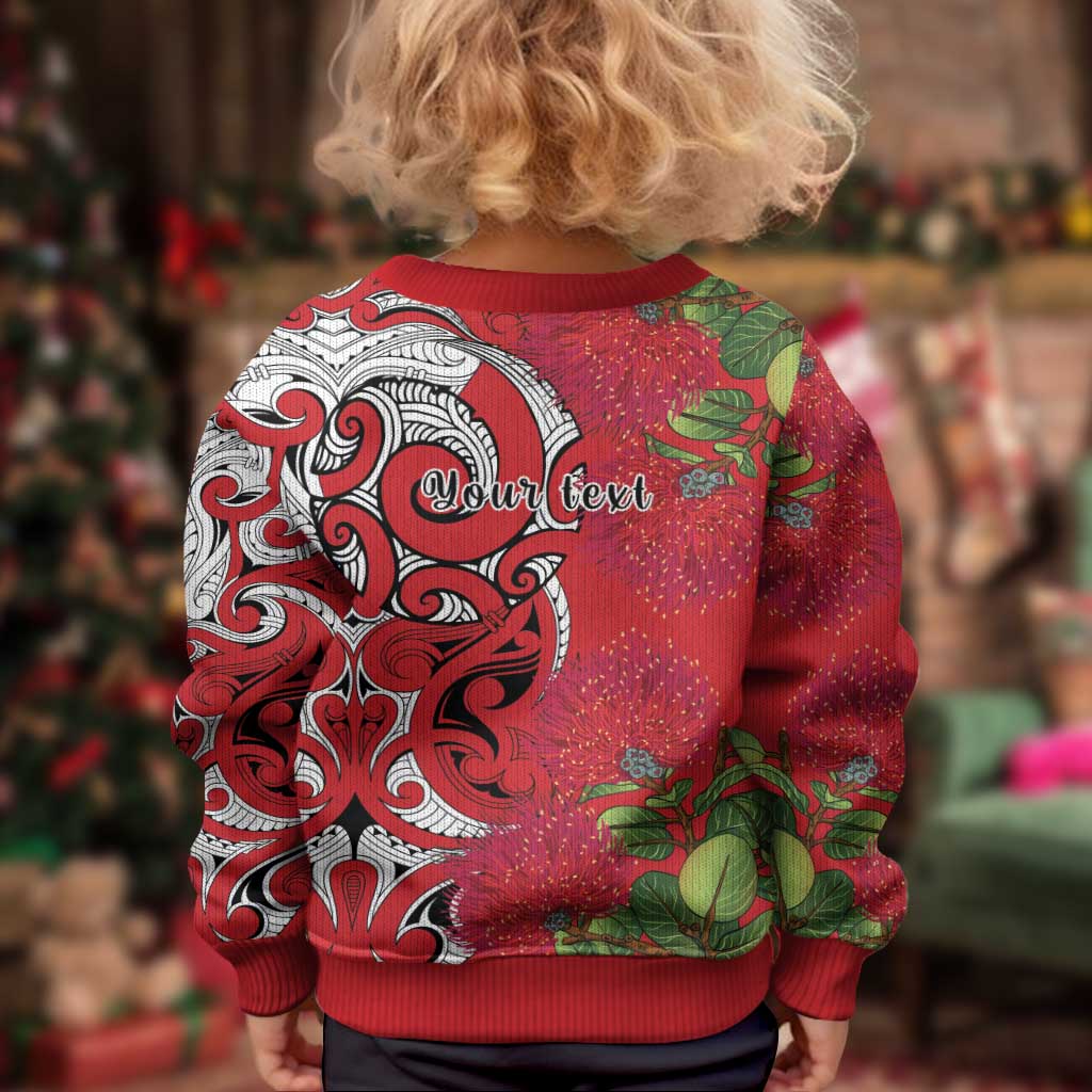 Personalised New Zealand Koru Pohutukawa Kid Ugly Christmas Sweater Meri Kirihimete Aroha for Christmas - Polynesian Pride