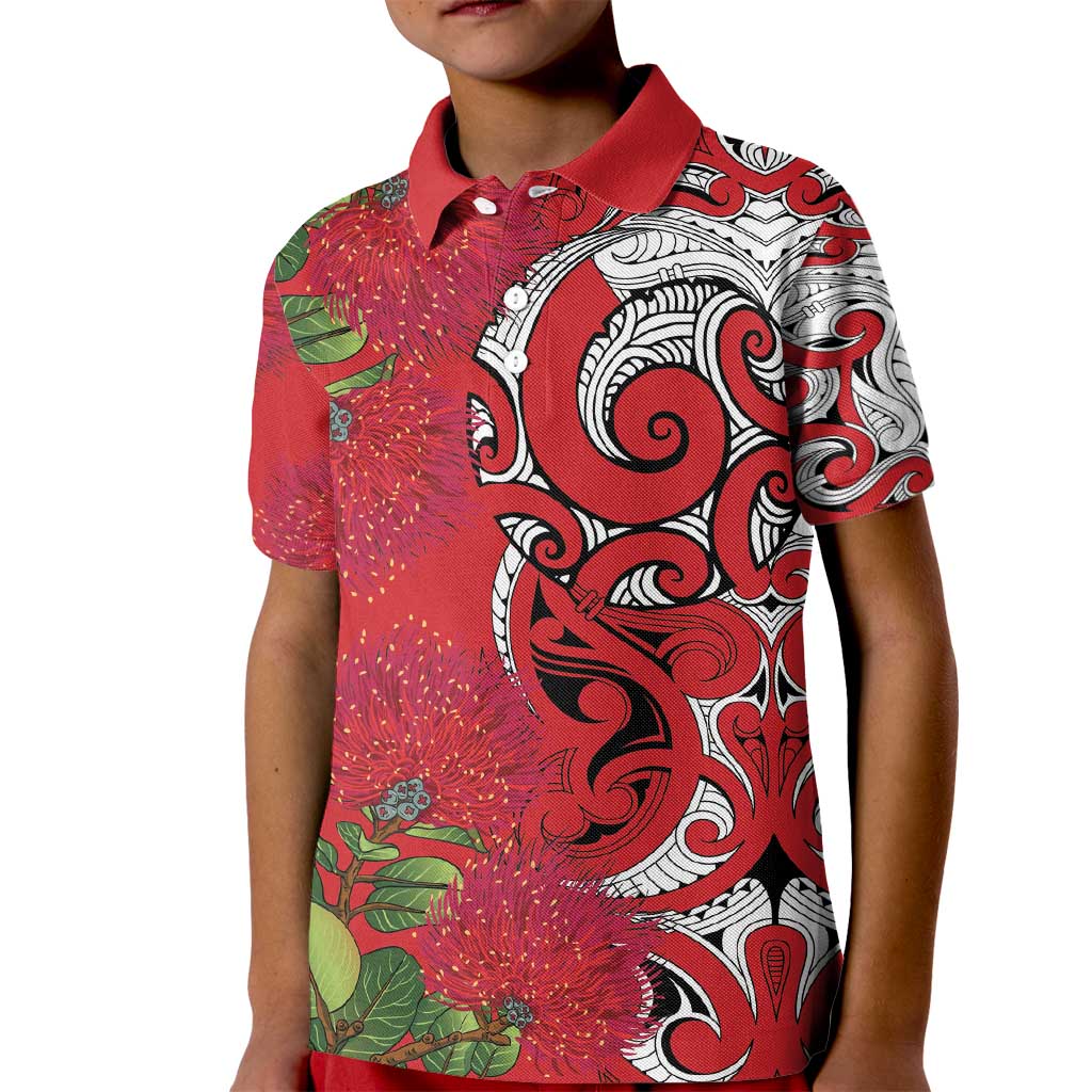 Personalised New Zealand Koru Pohutukawa Kid Polo Shirt Meri Kirihimete Aroha for Christmas - Polynesian Pride