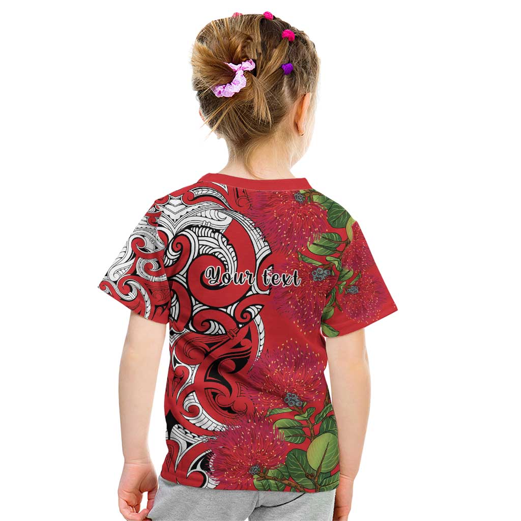 Personalised New Zealand Koru Pohutukawa Kid T Shirt Meri Kirihimete Aroha for Christmas - Polynesian Pride