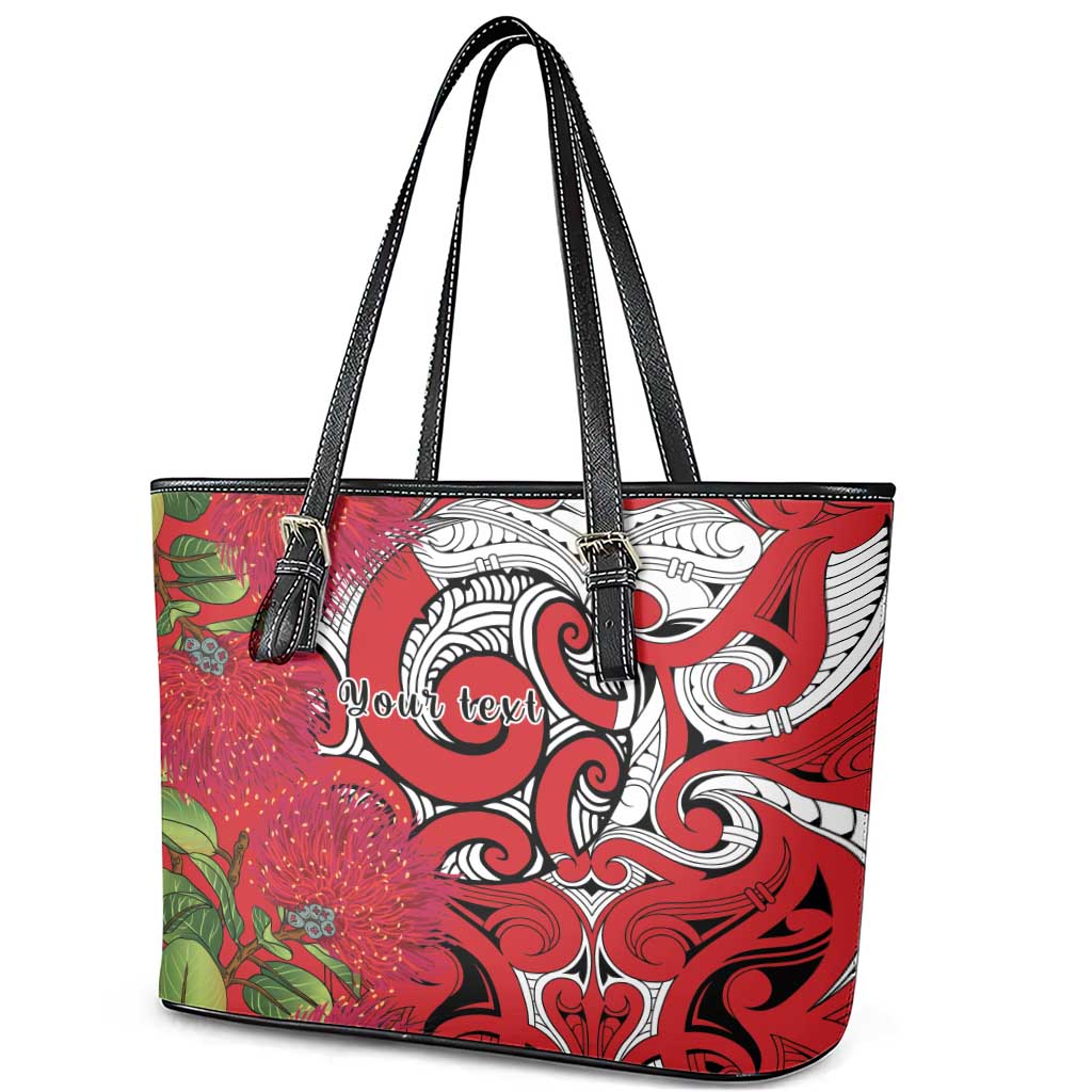Personalised New Zealand Koru Pohutukawa Leather Tote Bag Meri Kirihimete Aroha for Christmas - Polynesian Pride