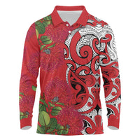 Personalised New Zealand Koru Pohutukawa Long Sleeve Polo Shirt Meri Kirihimete Aroha for Christmas - Polynesian Pride