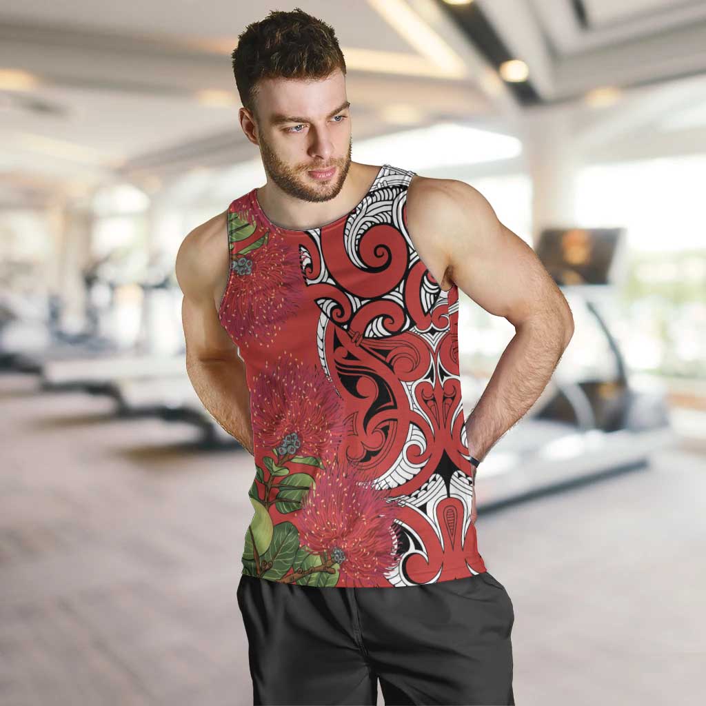 Personalised New Zealand Koru Pohutukawa Men Tank Top Meri Kirihimete Aroha for Christmas - Polynesian Pride